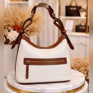 Dooney & Bourke Vintage White Cream and Brown Hobo Shoulder‎ Bag